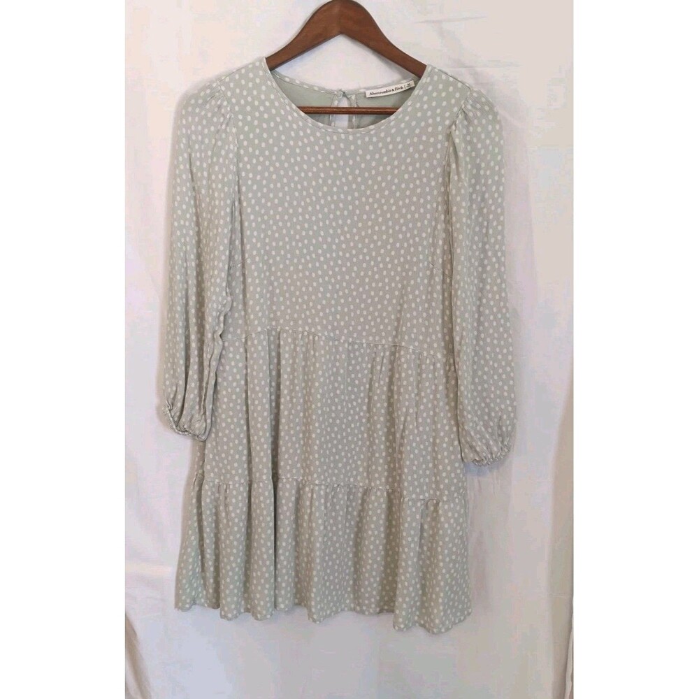 Abercrombie & Fitch Women’s M Sage Green Polka Dot Tiered Mini Dress Puff Sleeve